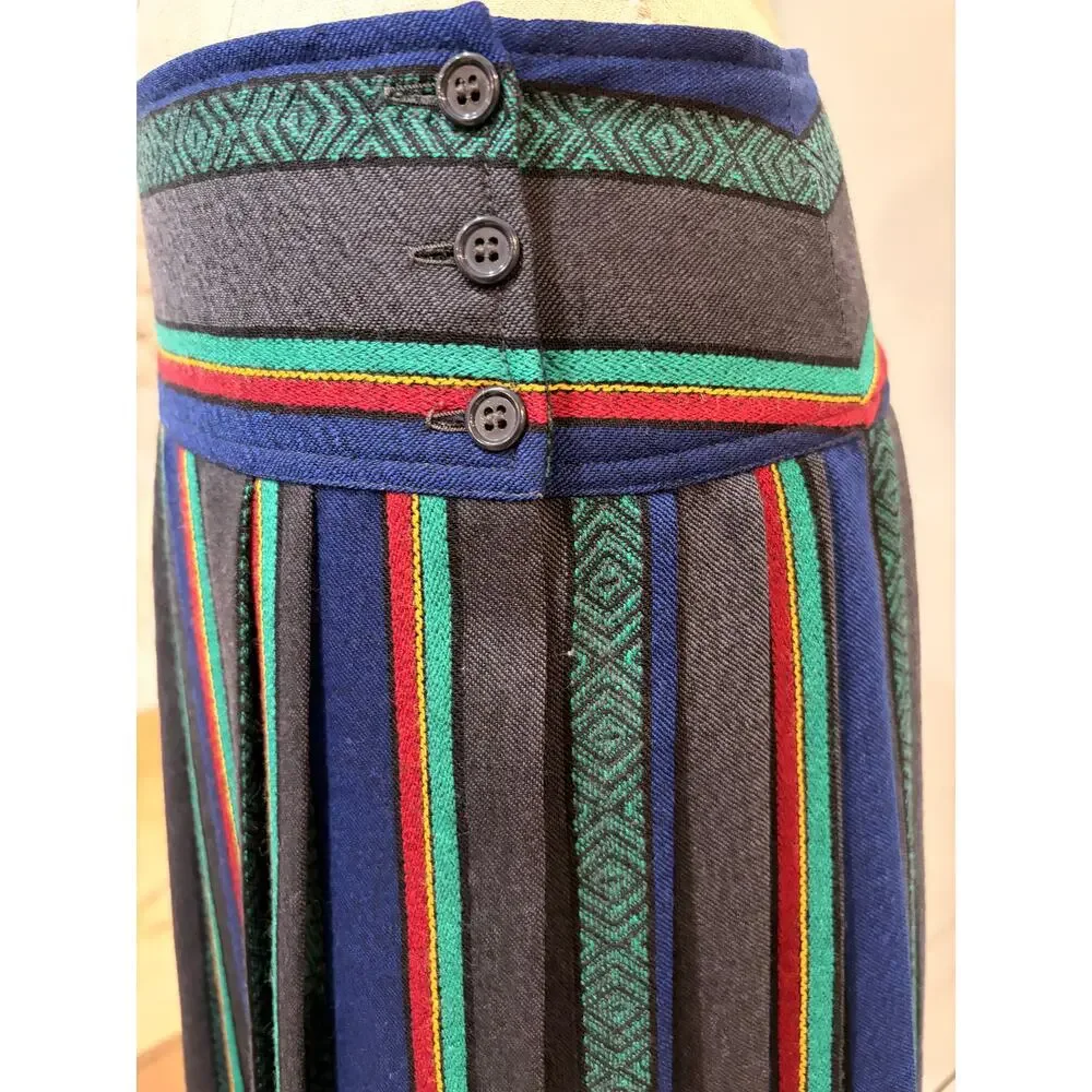 Vintage Kenzo Paris Wool Striped Pleated Midi Skirt Size 40 Made in France